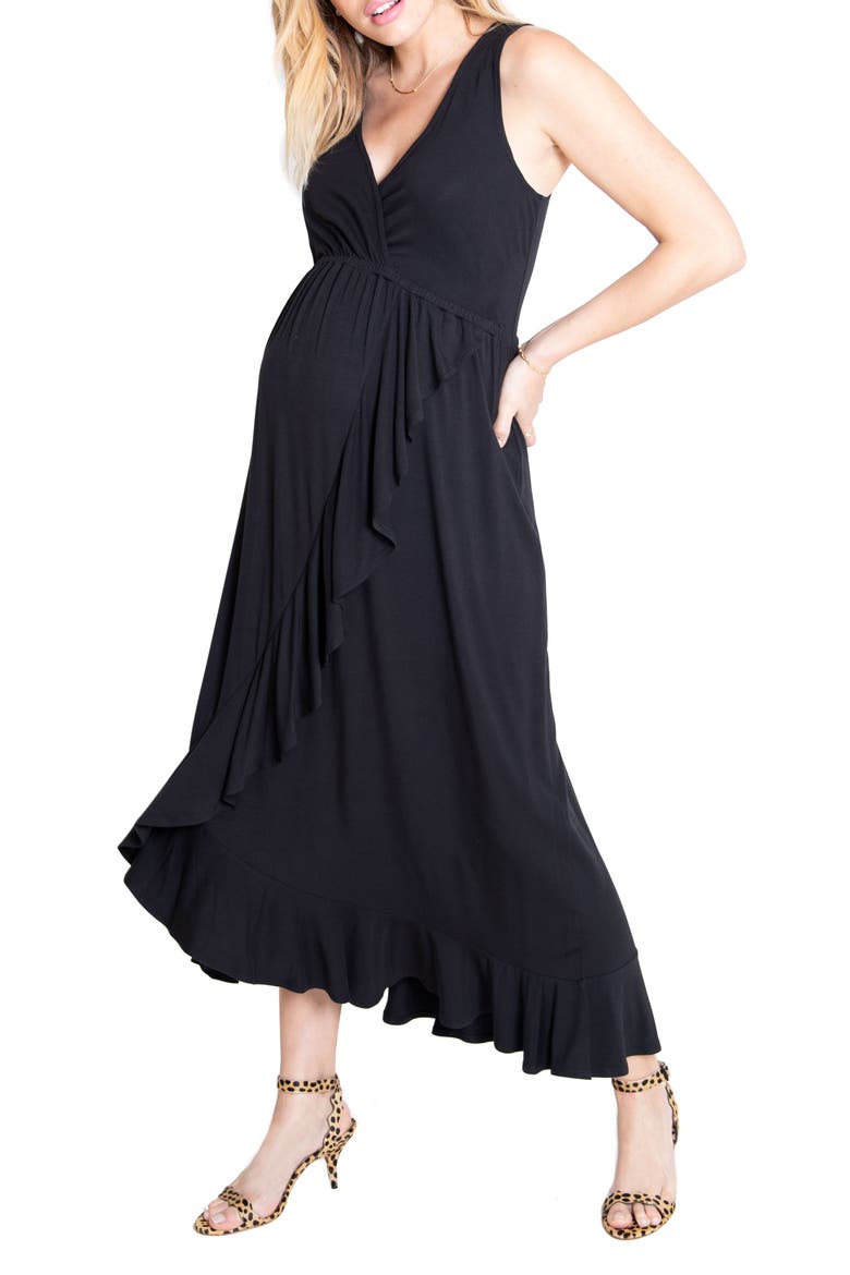 Ingrid & Isabel® Surplice Maternity Maxi Dress, Alternate, color, BLACK