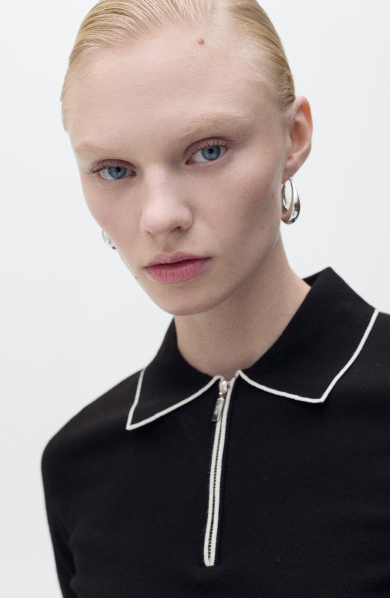 MANGO Tipped Short Sleeve Polo Sweater, Alternate, color,