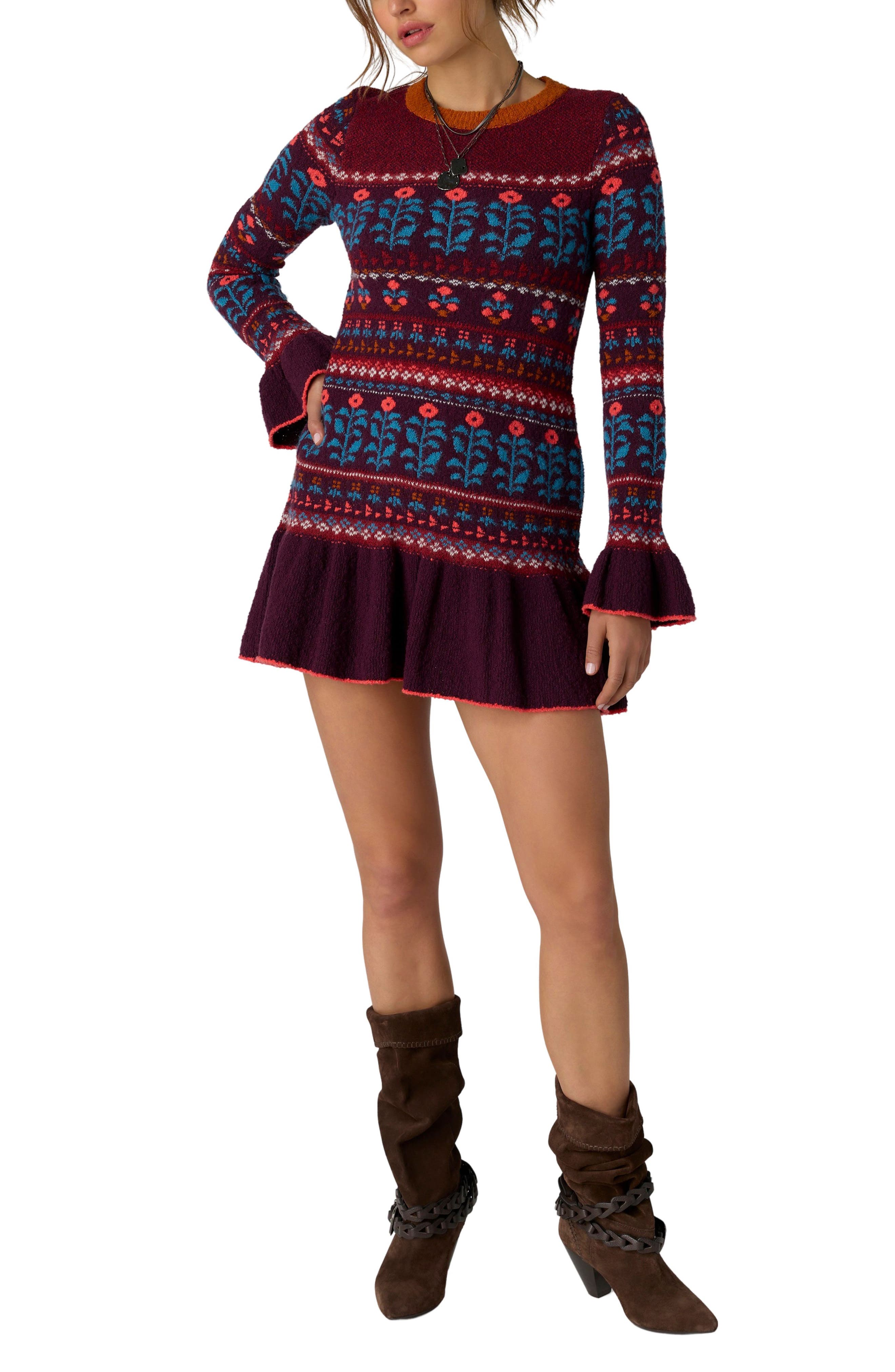Free People Petal Loom Fair Isle Minidress (Women) | Nordstrom