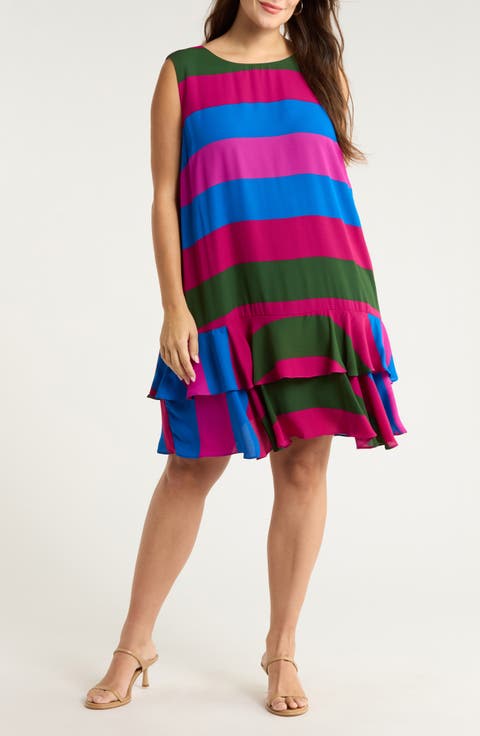 Saige Stripe Sleeveless Shift Dress (Plus)