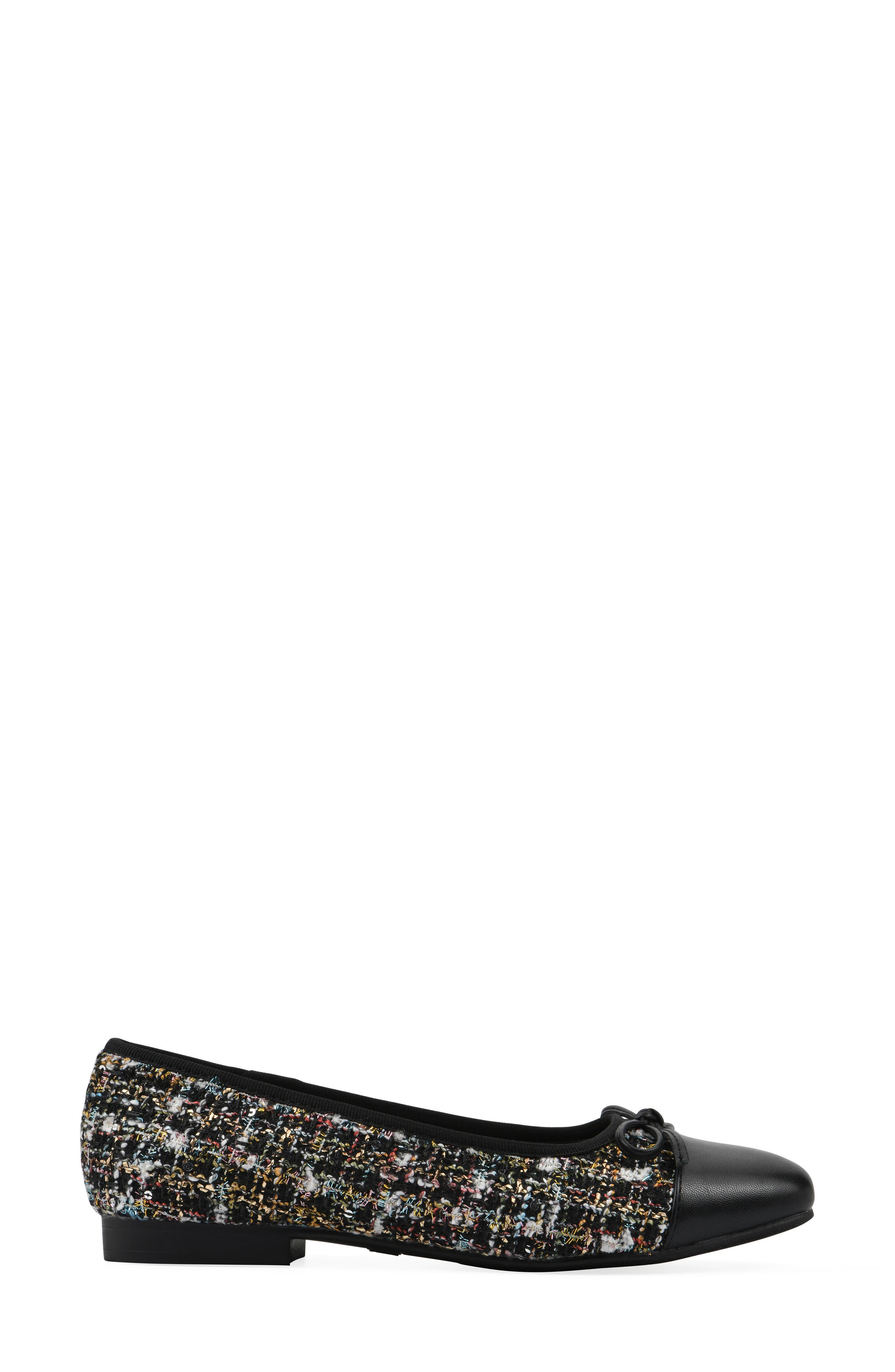 Bocci Cap Toe Flat, Alternate, color, BLACK BOUCLE FABRIC MULTI