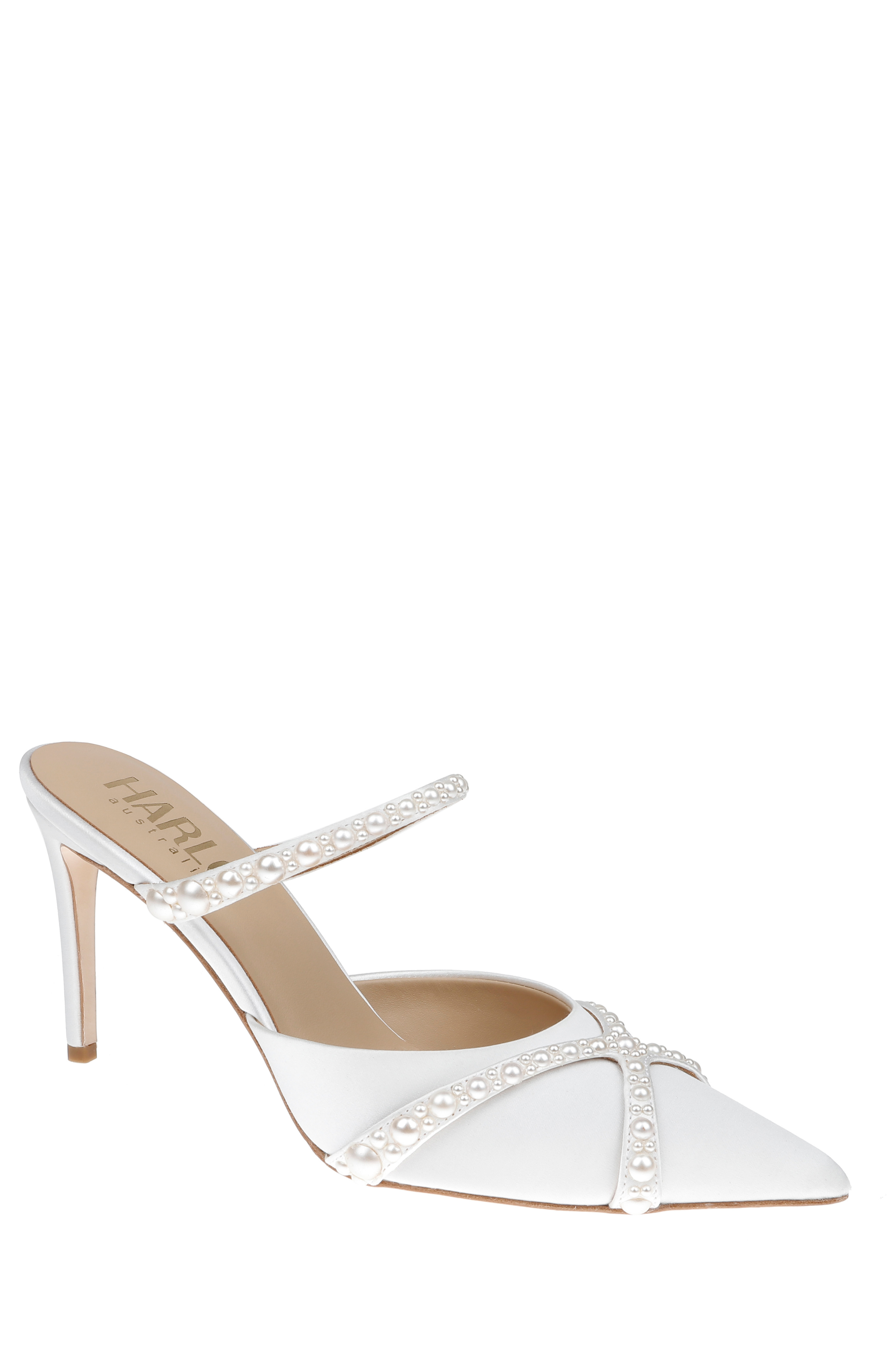 HARLO Grace - Satin Bridal Mule with Pearl Detail, Alternate, color, Soft White Satin