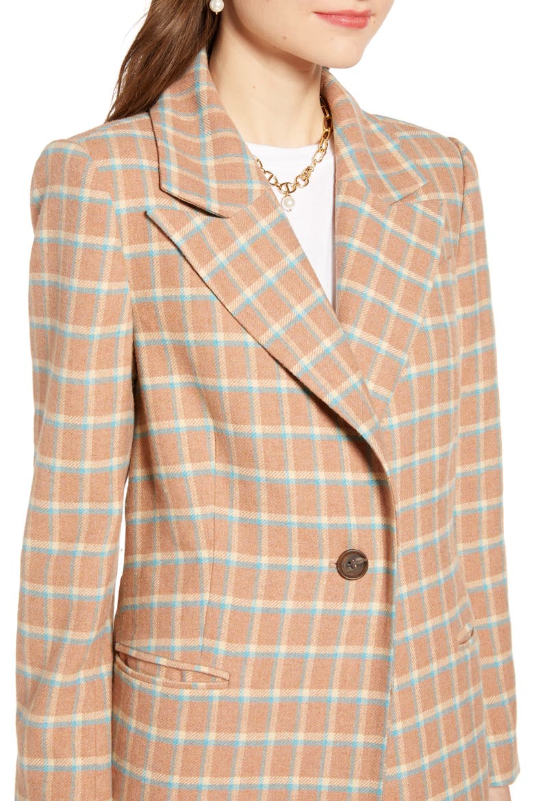 Single Breasted Plaid Wool Blend Topper (Nordstrom Exclusive), Alternate, color, TAN MACAROON VINTAGE PLAID