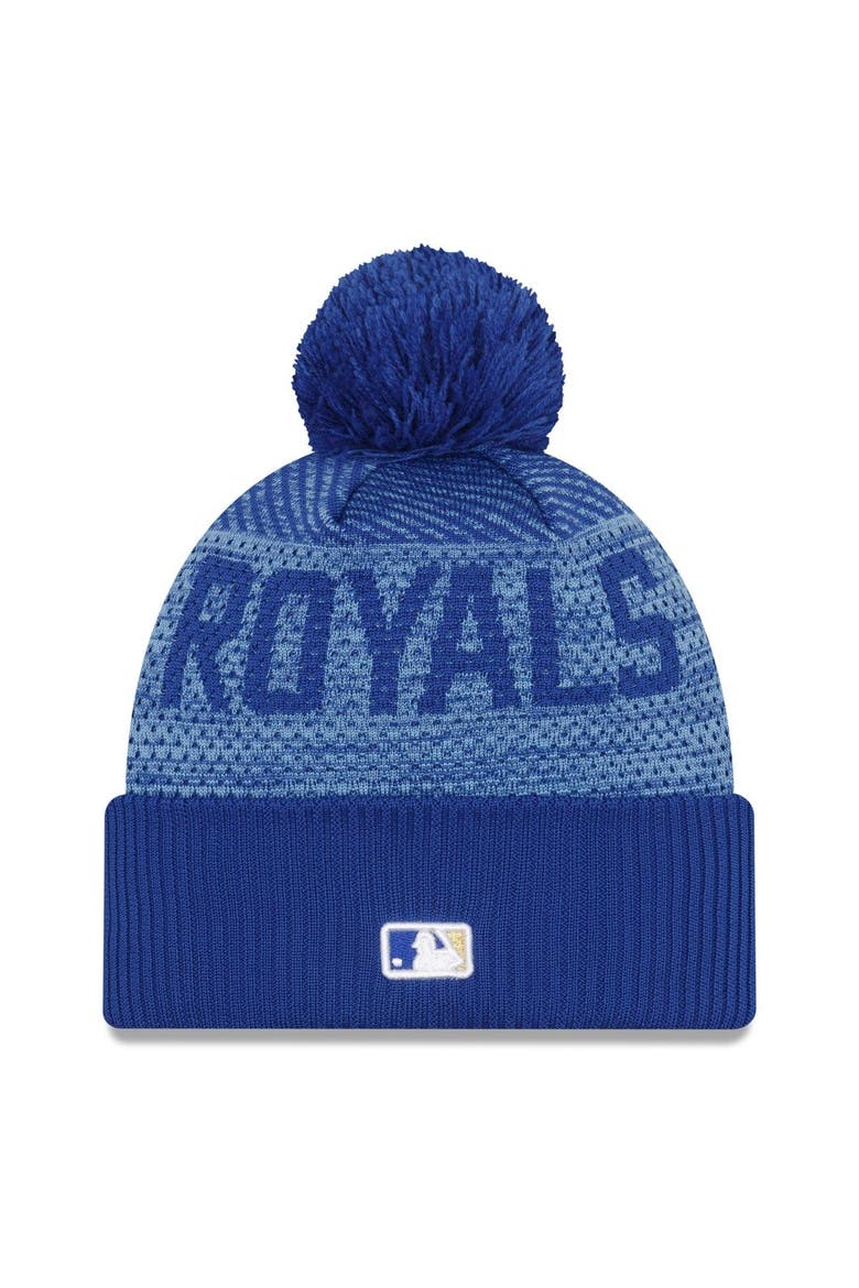 Men's New Era Royal Kansas City Royals Authentic Collection Sport Cuffed Knit Hat with Pom, Alternate, color, Royal
