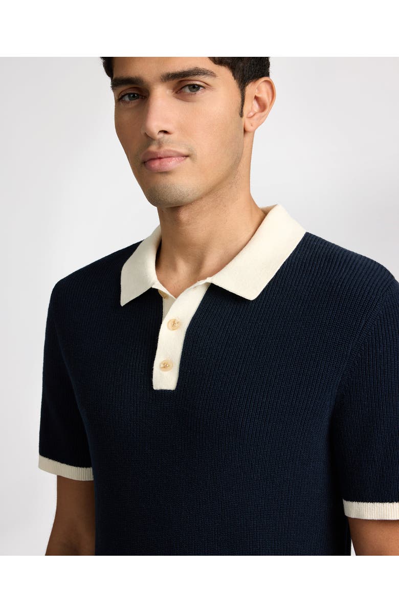 Onia Cotton Linen Knit Polo, Alternate, color, Midnight/Egret