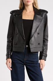 L'AGENCE Xoey Cropped Leather Trench Jacket