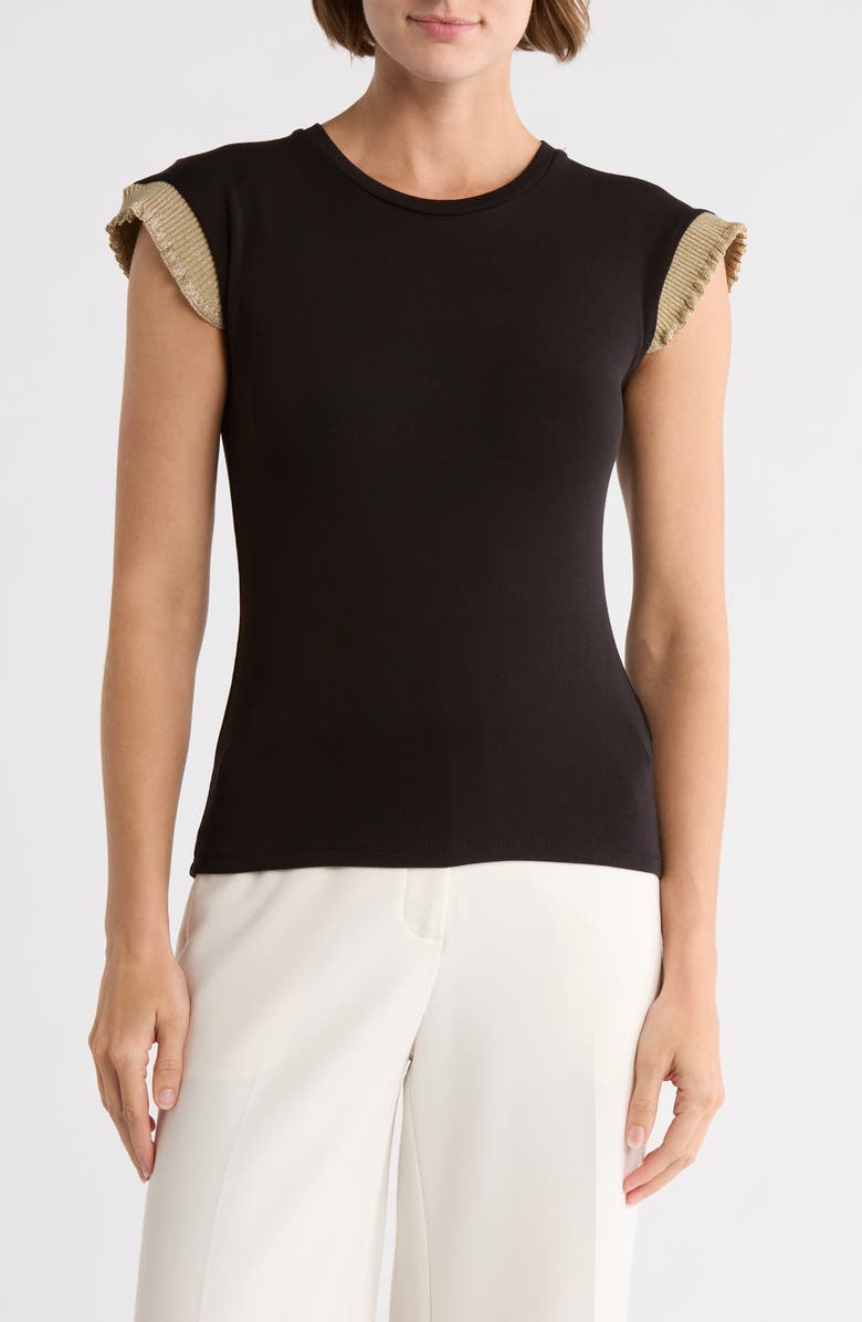 Muse Ruffle Ribbed Cap Sleeve Top, Main, color, Black/ Gold