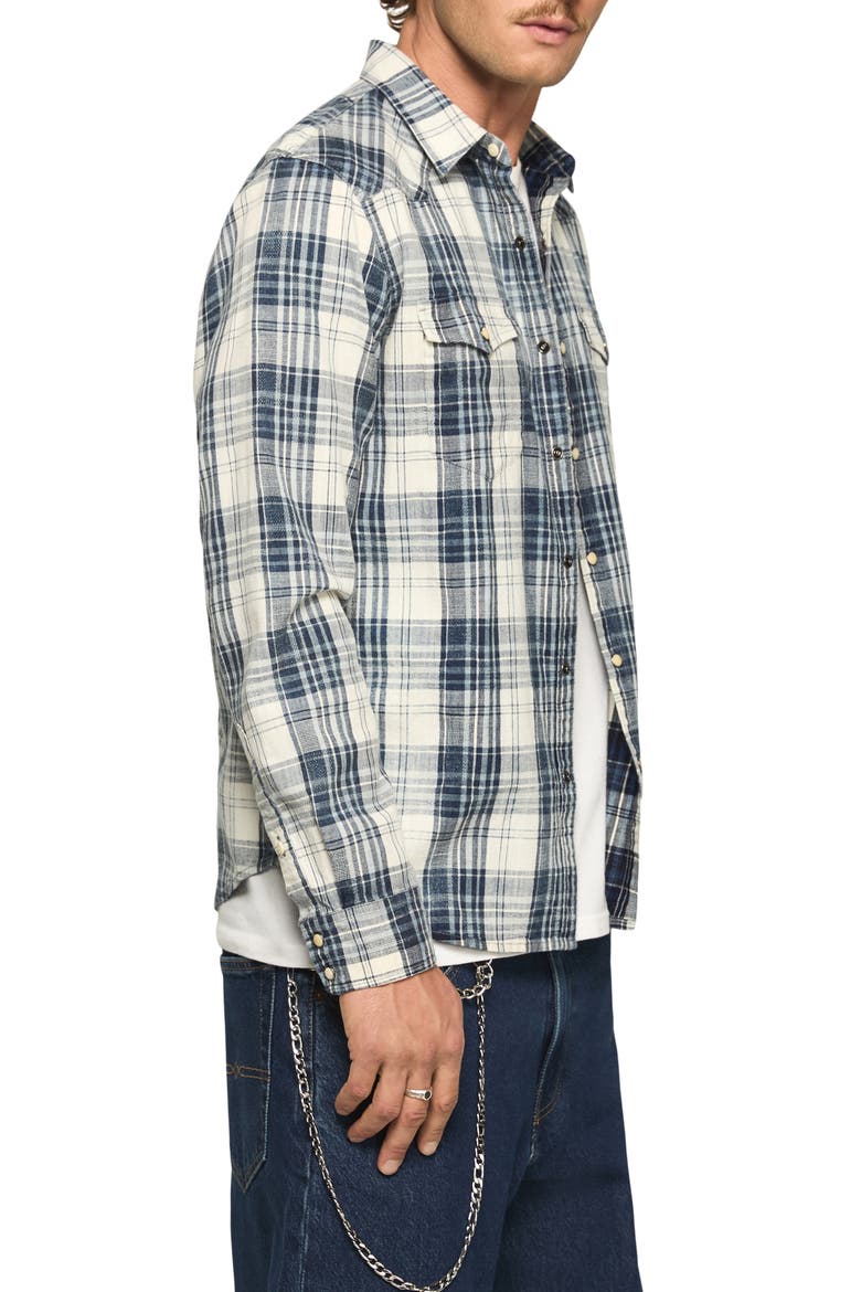 Plaid Cotton Twill Snap-Up Western Shirt, Alternate, color, INDIGO MULTI