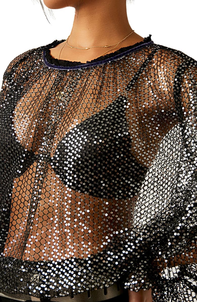 Free People Sparks Fly Sheer Sequin Top, Alternate, color, 