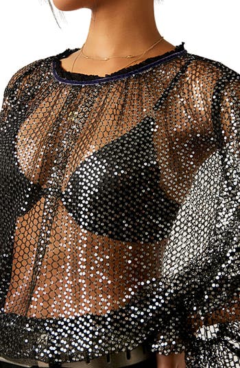 フリーピープル Free People  Sparks Fly Top レディース シャツ トップス Black Combo Free People Sparks Fly Sheer Sequin Top | Nordstromrack