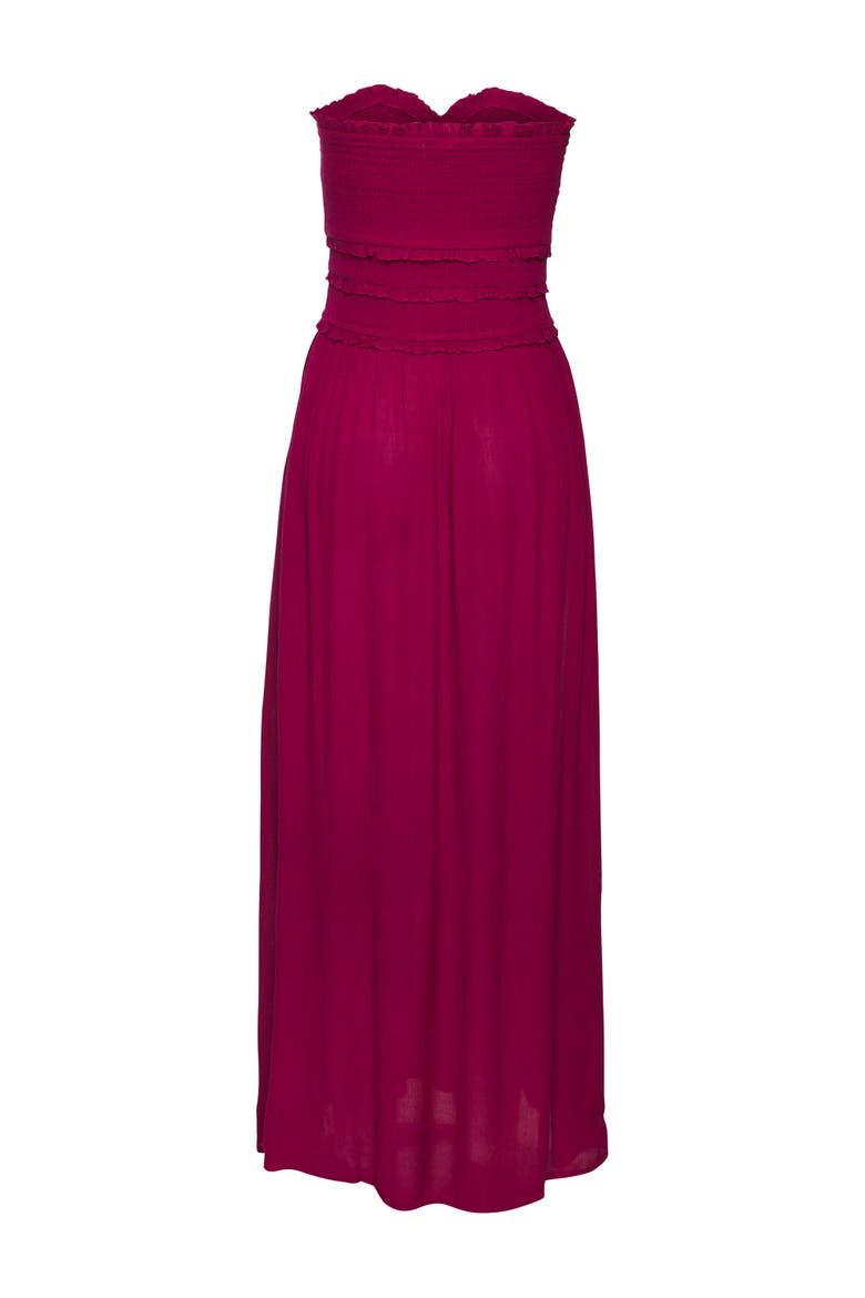 Strapless Ruffle Detail Maxi Dress, Alternate, color, Wine