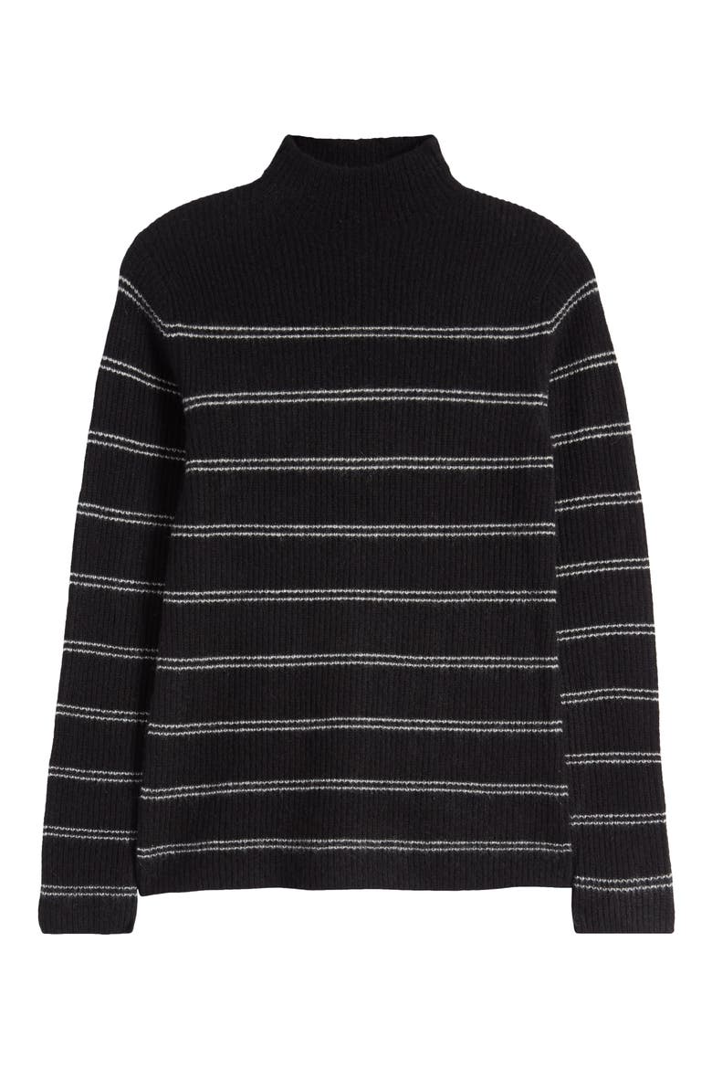 Rib Stripe Mock Neck Cashmere Sweater, Alternate, color, BLACK/ FROST WHITE