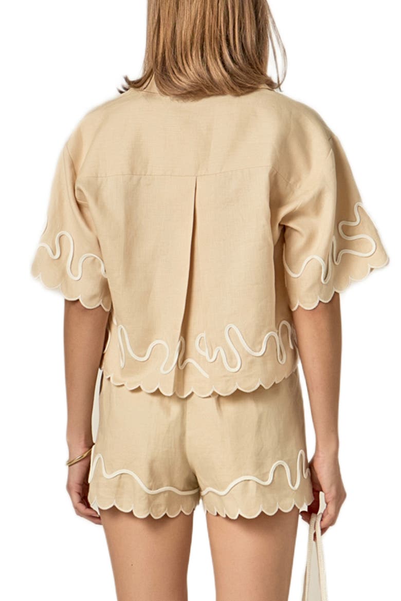 Wavy Embroidered Crop Linen Shirt, Alternate, color, BEIGE/ OFF WHITE
