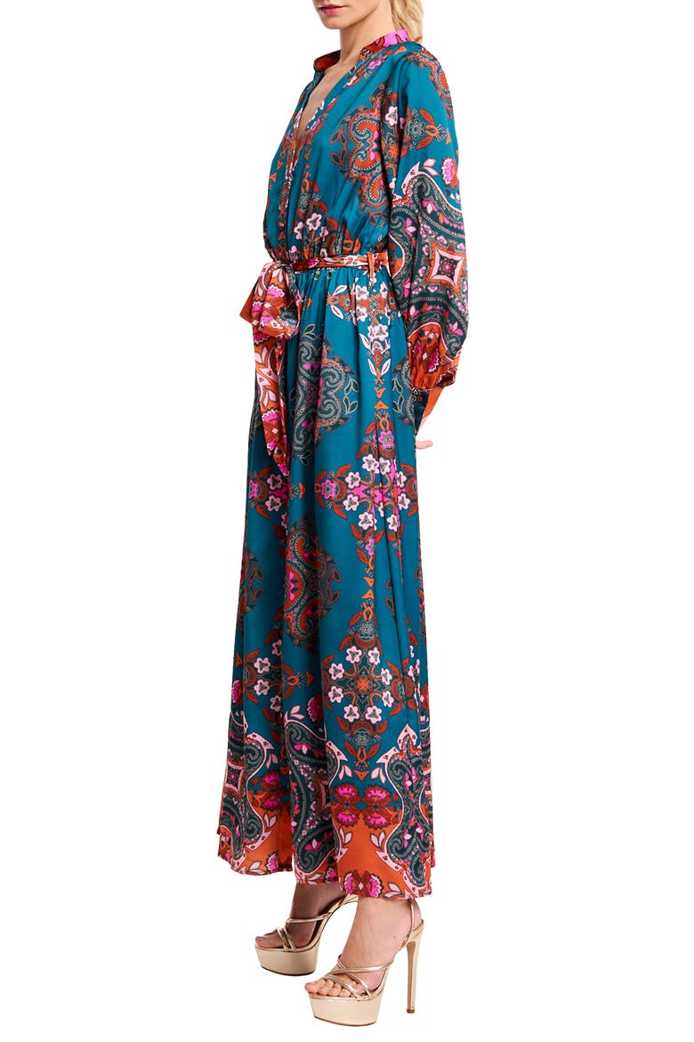 Nora Print Long Sleeve Maxi Shirtdress, Alternate, color, GREEN MULTI