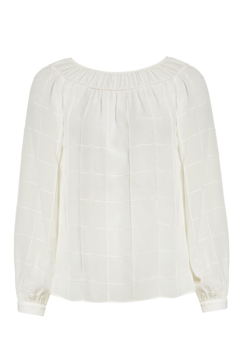 Chiffon Grid Sheer Long Sleeve Silk Top, Alternate, color, SNOW