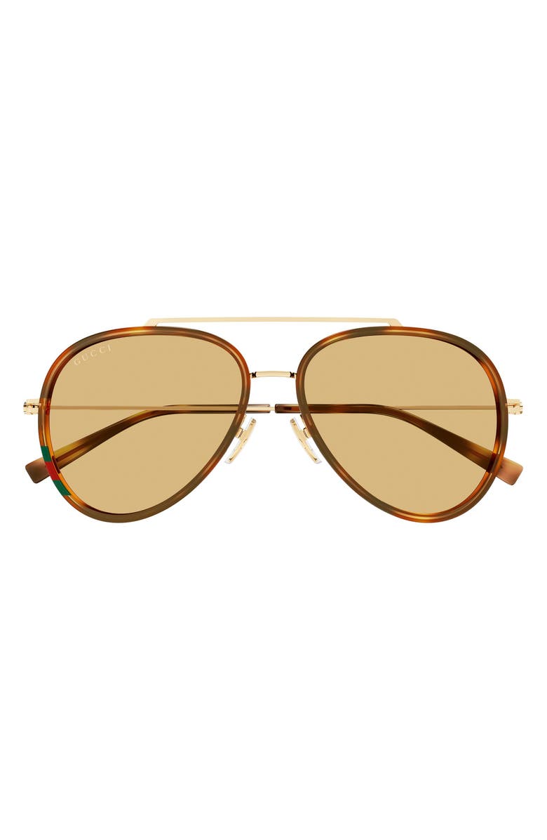 Gucci 56mm Navigator Sunglasses, Main, color, Havana