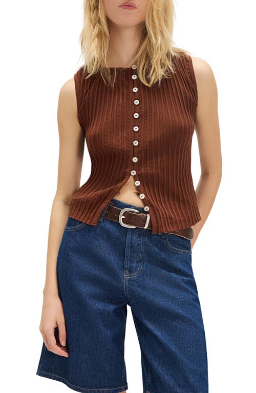 Free People Tilly Rib Button-up Top In Brown