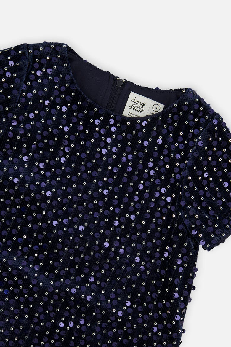 Sparkle Velour Short Sleeve A-Line Dress, Alternate, color, Dark Blue