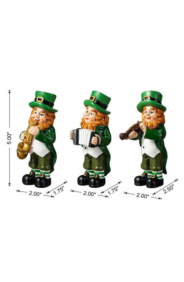 Glitzhome Set of 3 St. Patrick's Leprechaun Musicians Resin Table Decor, Alternate, color, 