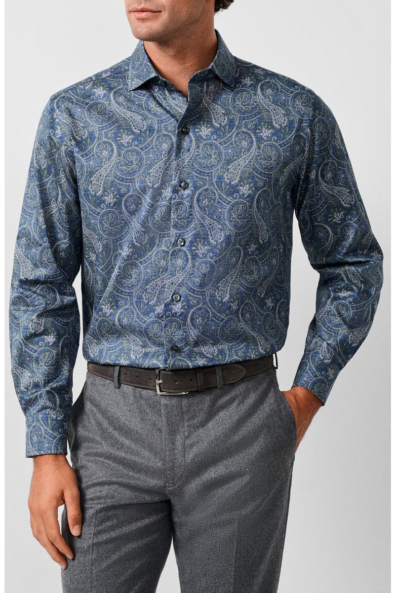 Paisley Sport Shirt, Main, color, NAVY/ GREEN
