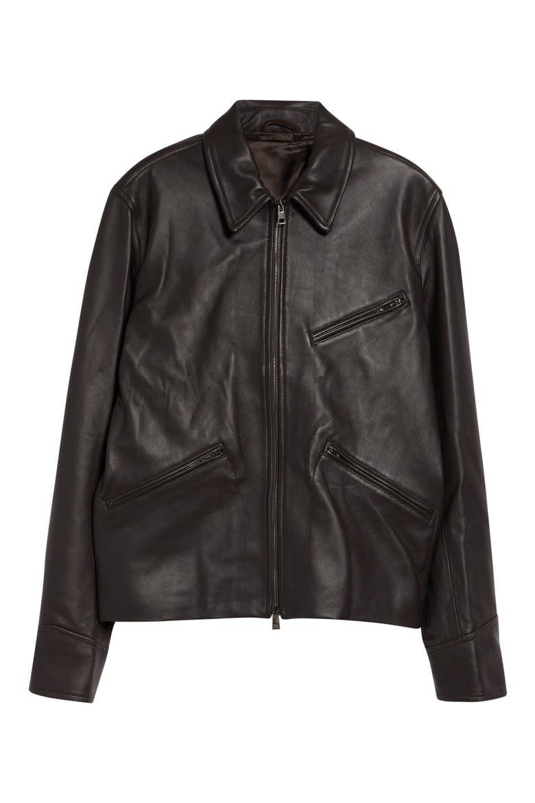 Leather Racer Jacket, Alternate, color, BROWN