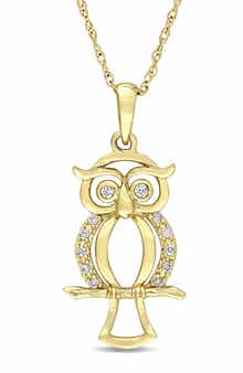 DELMAR Diamond Accent Owl Pendant Necklace - 0.05ct.