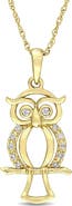 DELMAR Diamond Accent Owl Pendant Necklace - 0.05ct.