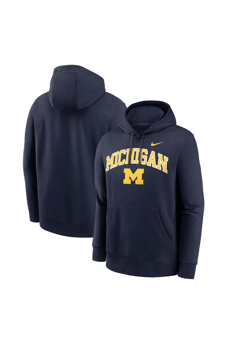 Men's Nike Navy Michigan Wolverines Club Fleece Arch Pullover Hoodie, Alternate, color, Navy