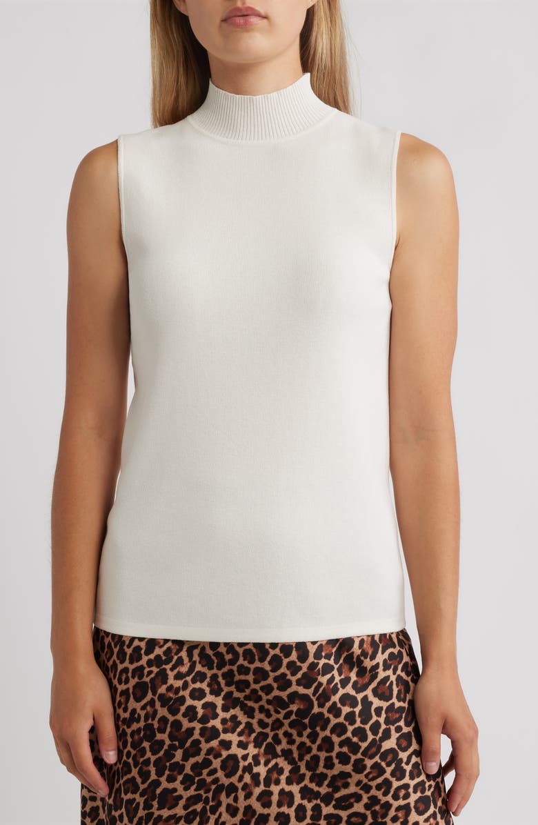 Anne Klein Sleeveless Mock Neck Sweater, Alternate, color, White Dove