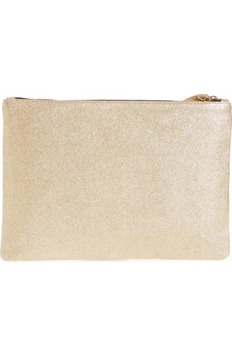 Clare V. Maison Metallic Suede Flat Clutch, Alternate, color,