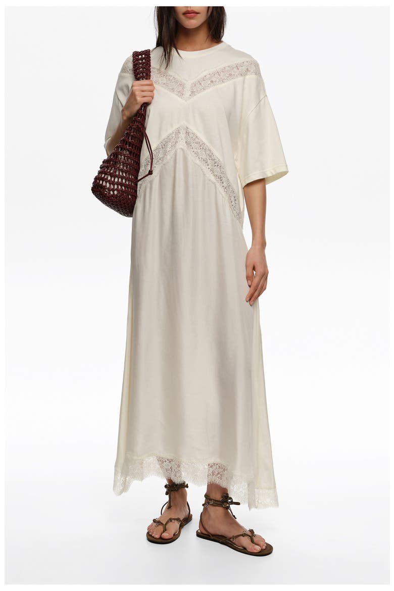Lace Dual Material Dress, Alternate, color, IVORY