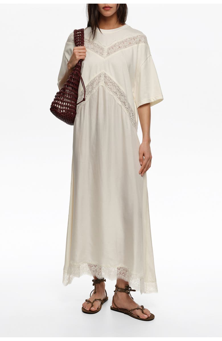 Bimba y Lola Lace Dual Material Dress, Alternate, color, Ivory