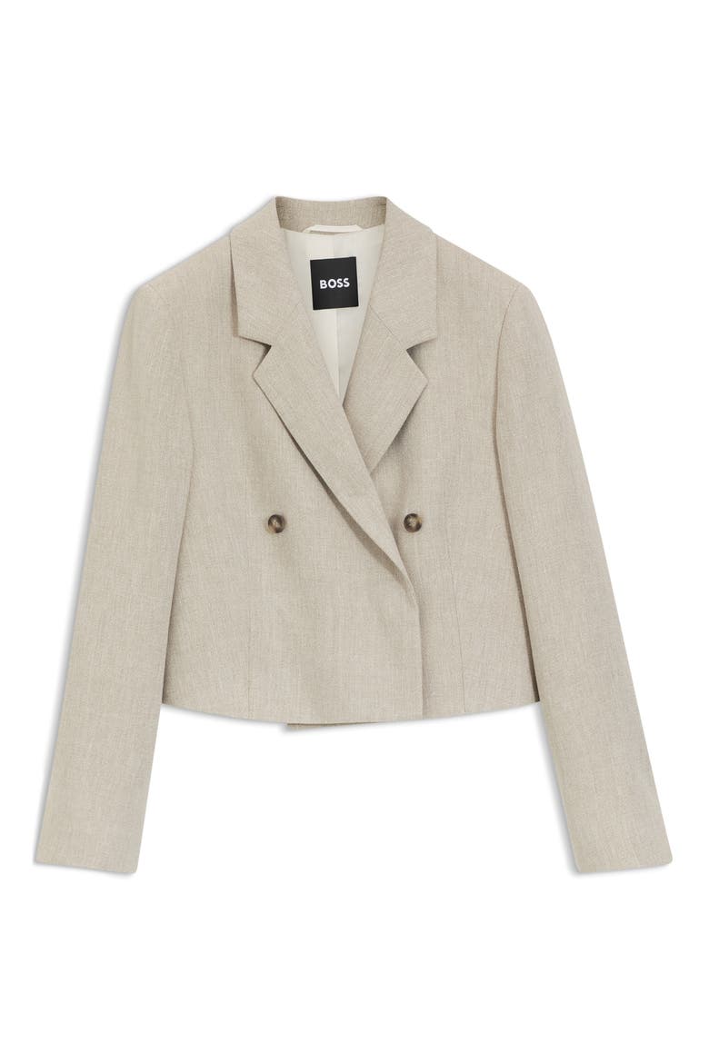 Jojeka1 Double Breasted Linen Blend Crop Blazer, Alternate, color, HERRINGBONE LINEN