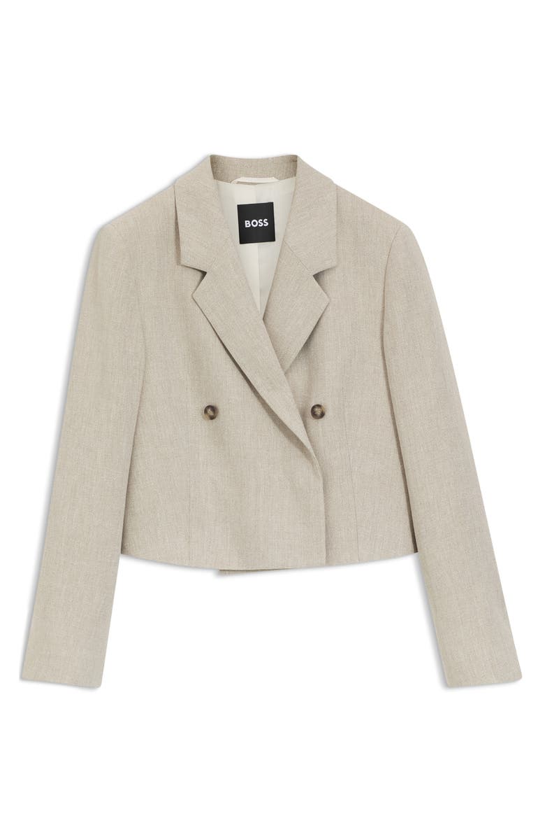 BOSS Jojeka1 Double Breasted Linen Blend Crop Blazer, Alternate, color, Herringbone Linen