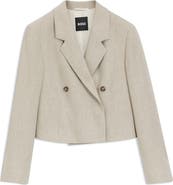 BOSS Jojeka1 Double Breasted Linen Blend Crop Blazer