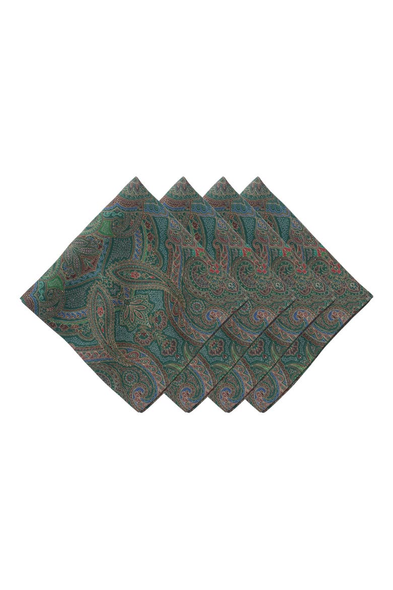 Set of 4 Paisley Linen Napkins, Main, color, EVERGREEN