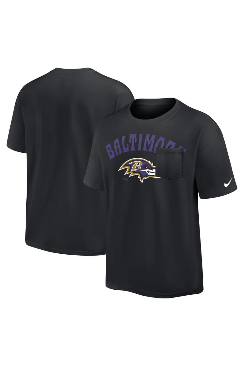 Men's Nike Black Baltimore Ravens Rewind Heavy Max 90 Pocket T-Shirt, Main, color, Black