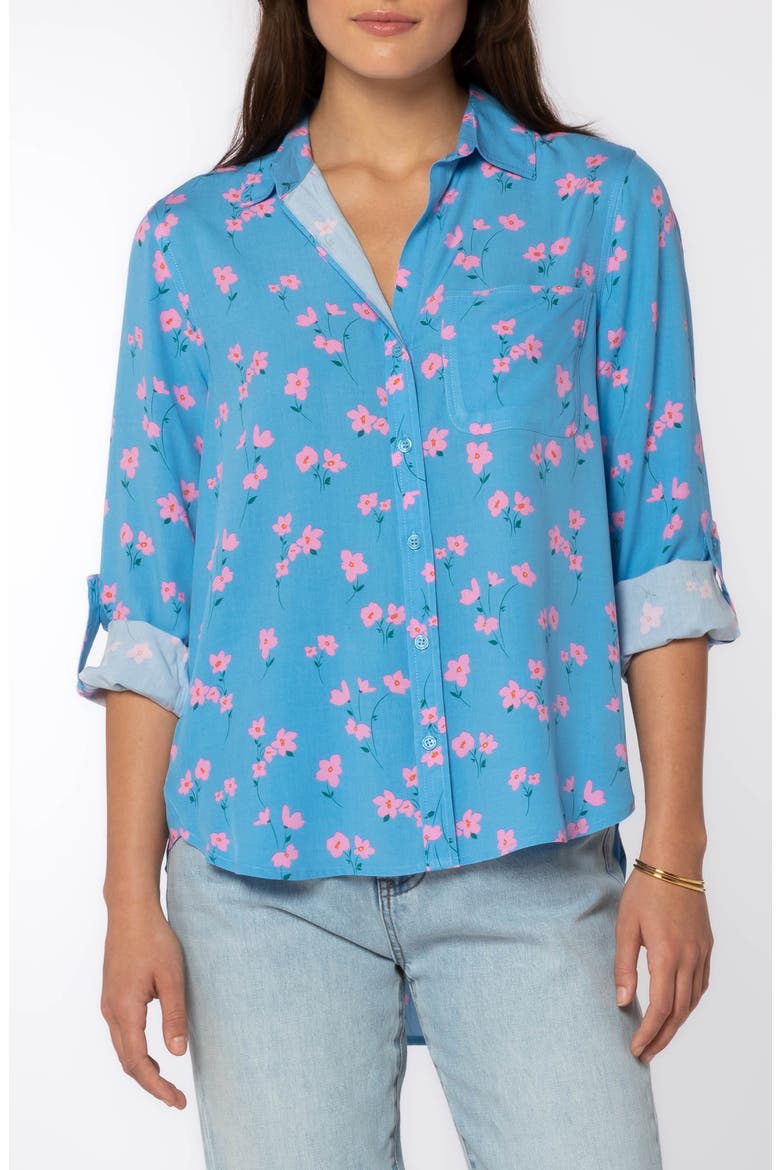 Elisa Floral Roll Tab Sleeve Shirt, Main, color, BLUE PINK DALIA