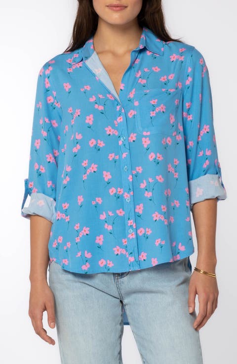 Elisa Floral Roll Tab Sleeve Shirt