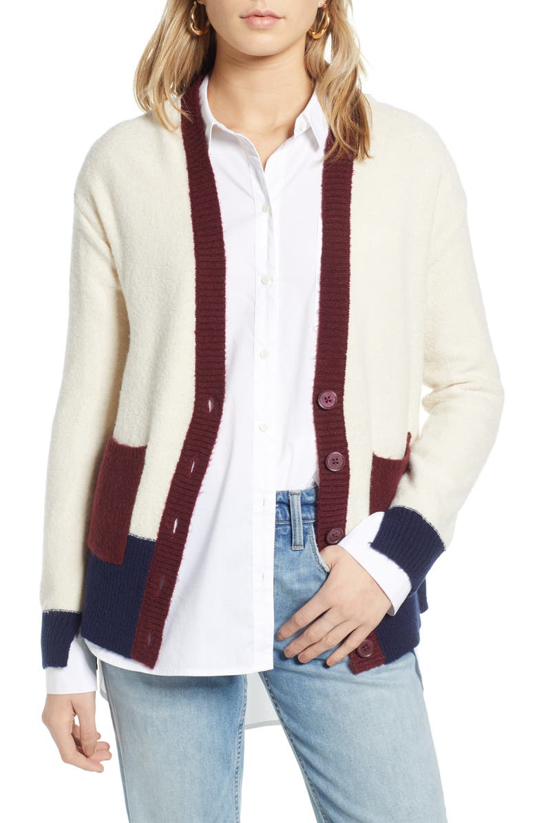 Treasure & Bond Colorblock V-Neck Cardigan, Main, color,