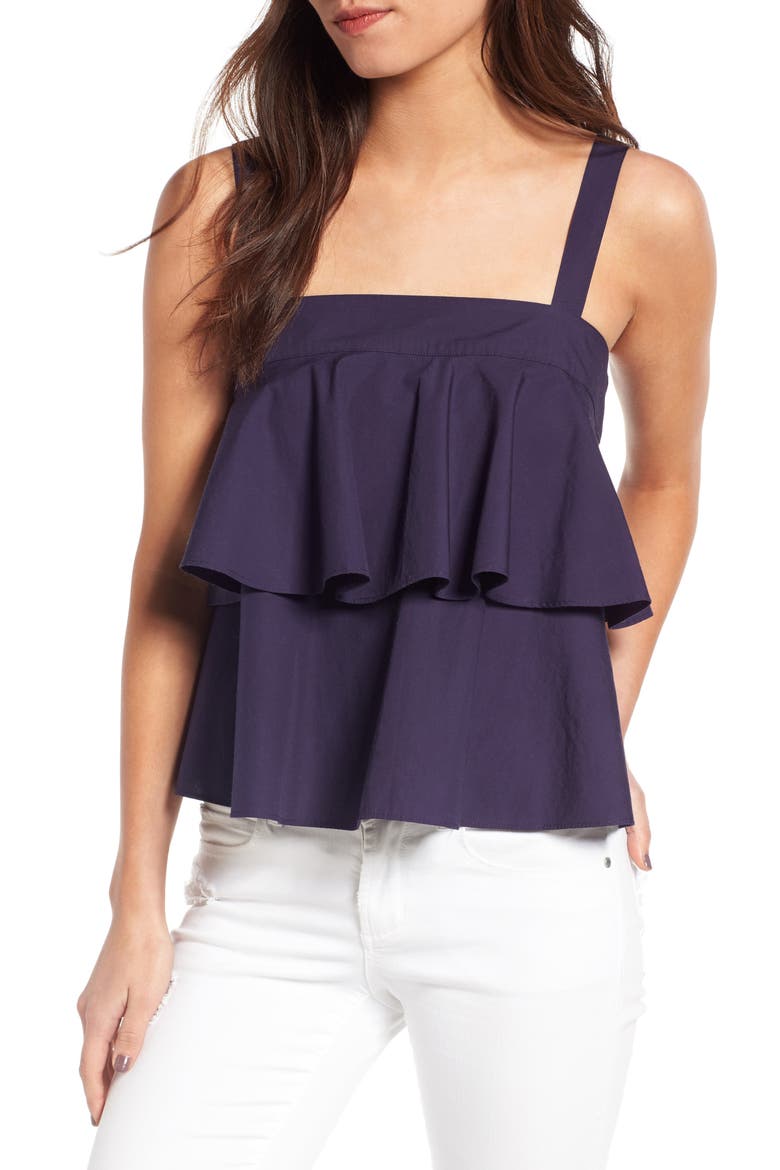 Tiered Cotton Tank, Main, color, NAVY DUSK