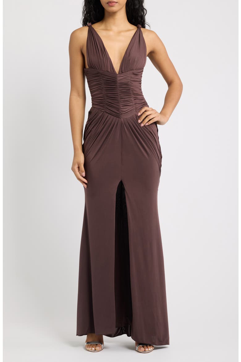 Tabitha Plunge Neck Liquid Soft Jersey Gown, Main, color, BLACK CHERRY