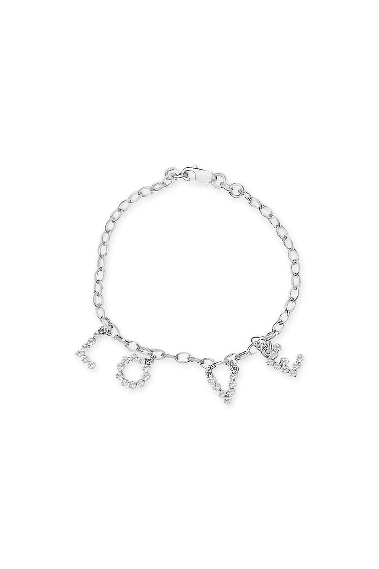 10k White Gold 1/6 Cttw Diamond "Love" Charm Cable Chain Bracelet, Main, color, White