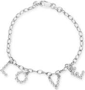 Haus of Brilliance 10k White Gold 1/6 Cttw Diamond "Love" Charm Cable Chain Bracelet
