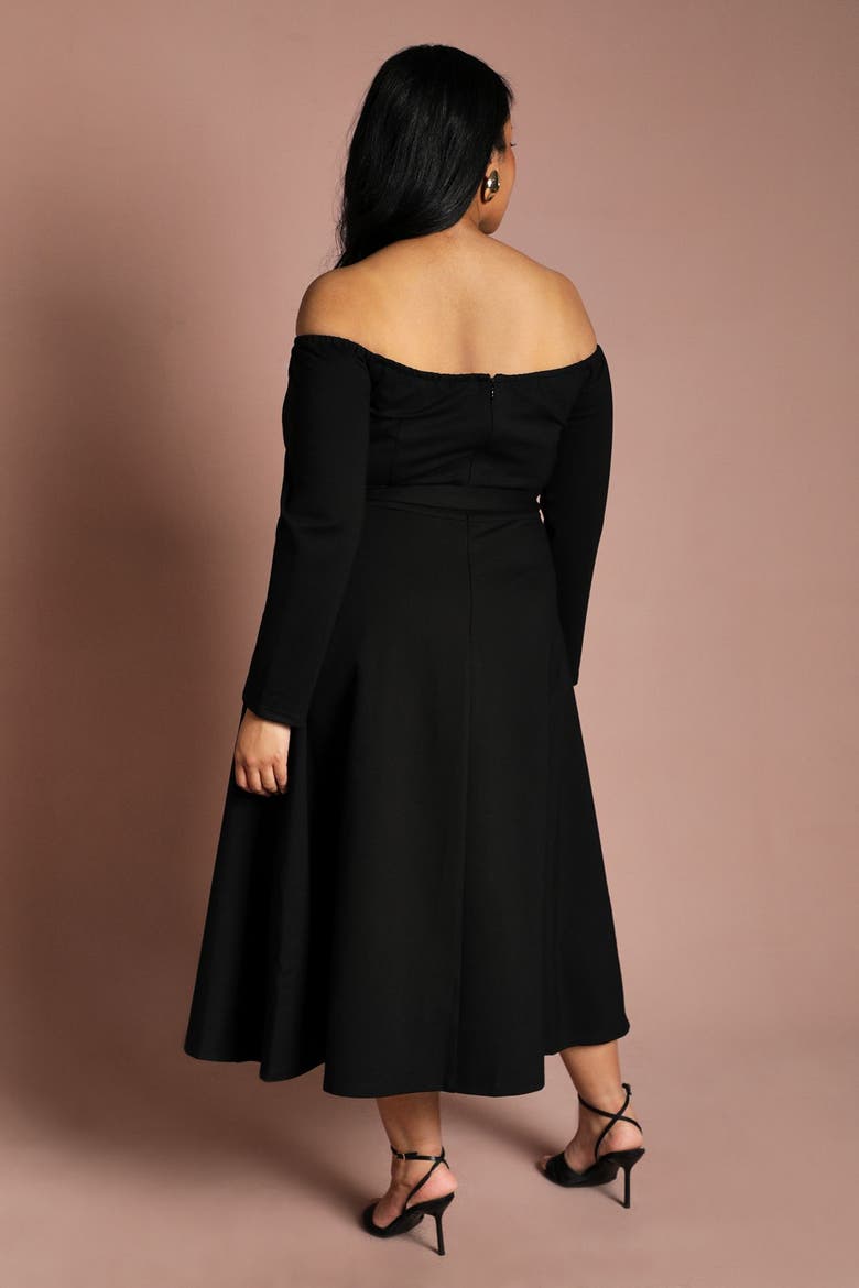 Plus Bardot Midi Dress, Alternate, color, Black