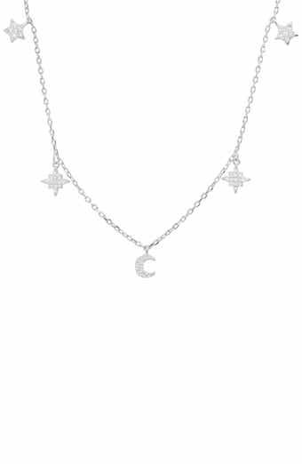 Sterling Silver Celestial Cubic Zirconia Drop Necklace