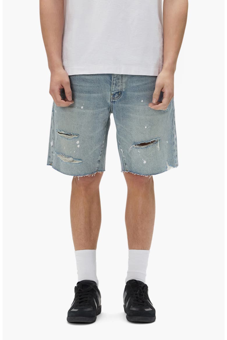 Painterly Ripped Jean Shorts, Main, color, LIGHT INDIGO