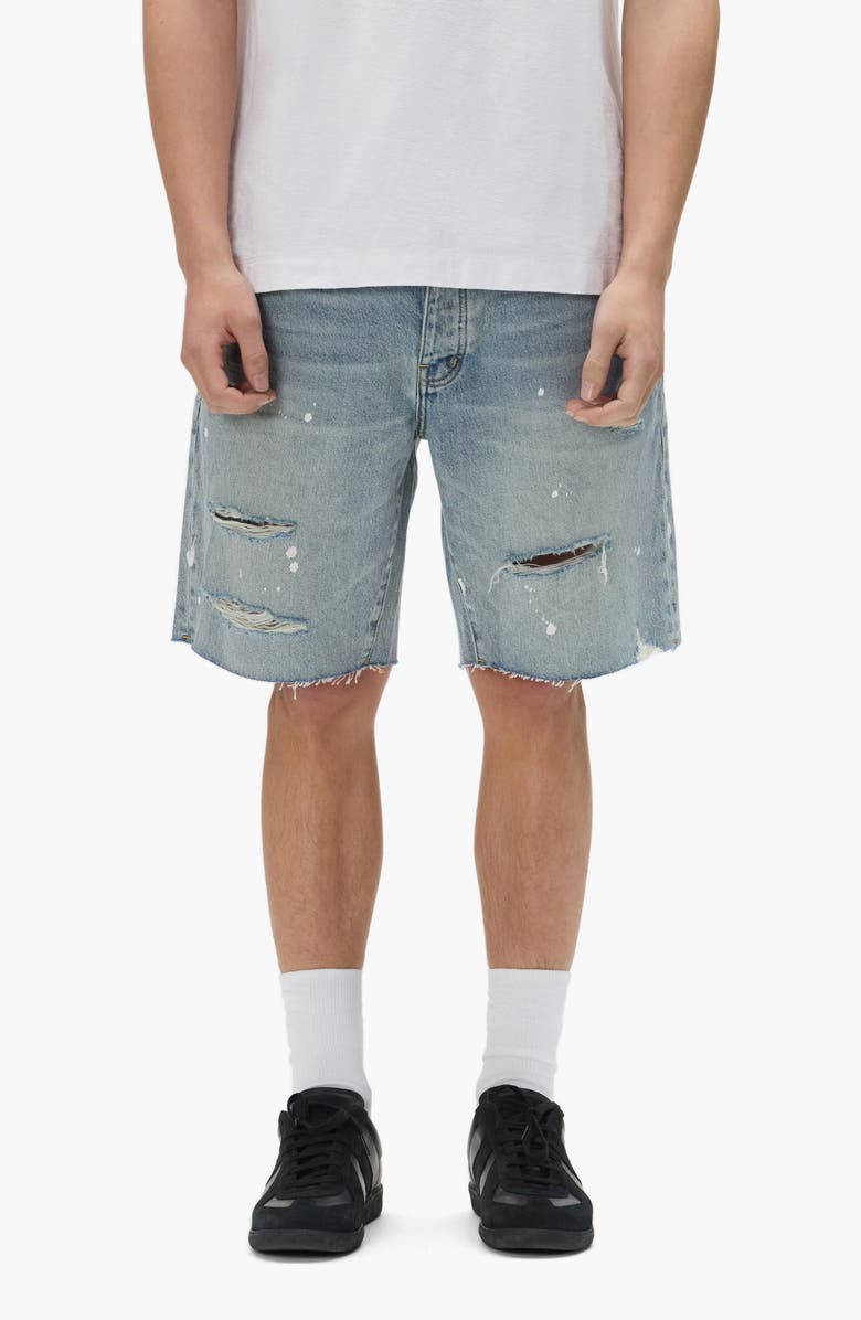 PURPLE BRAND Painterly Ripped Jean Shorts, Main, color, Light Indigo