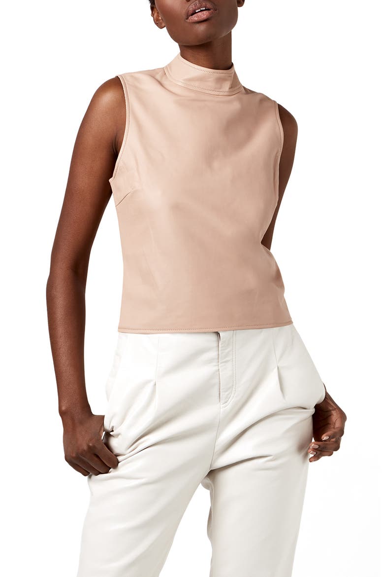 Crawford Mock Neck Sleeveless Recycled Leather Top, Main, color, PARISIAN ROSE