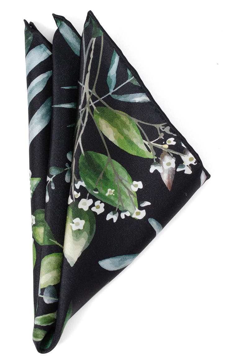 Leaf Watercolor Silk Pocket Square, Main, color, GREEN